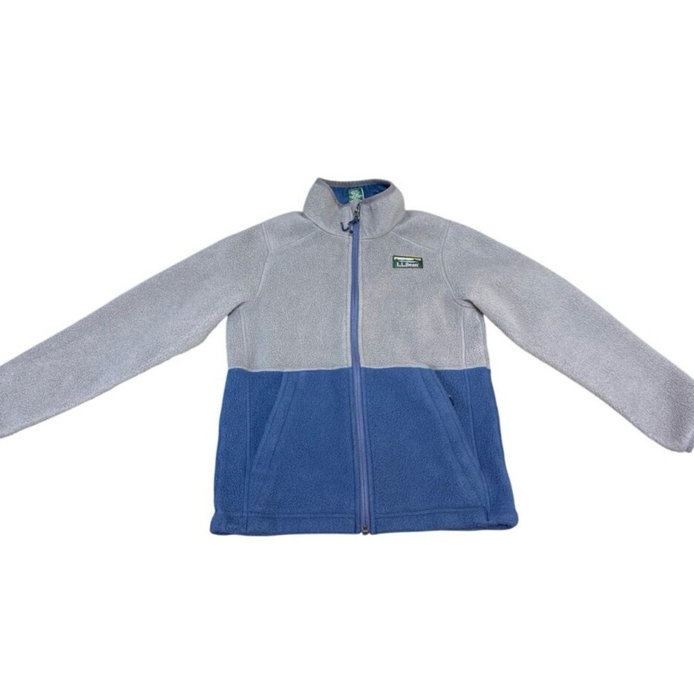 L.L.Bean Fleece Jacket Coat Full Zip Gray & Blue Pockets Boys Size Small 8